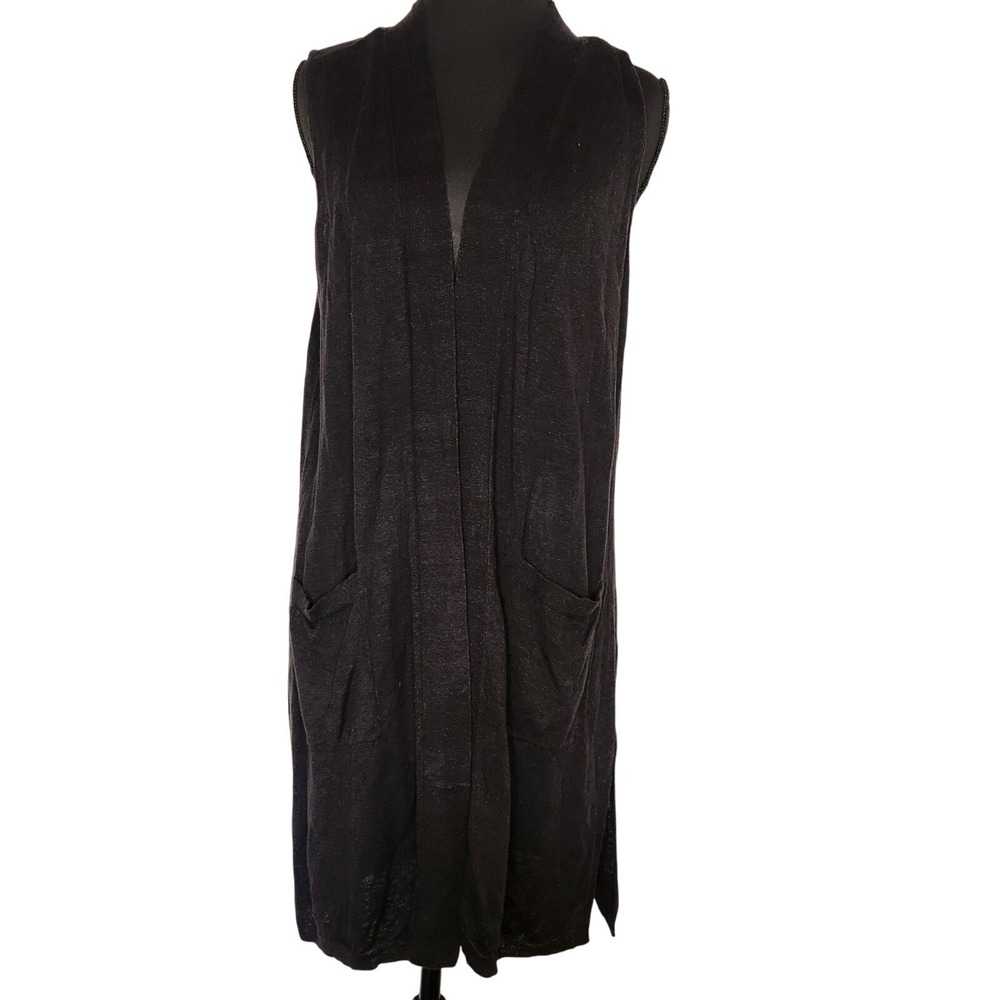 J. Jill Knit Duster Vest Sleeveless Pockets Linen Blend‎ Womens Medium Petite